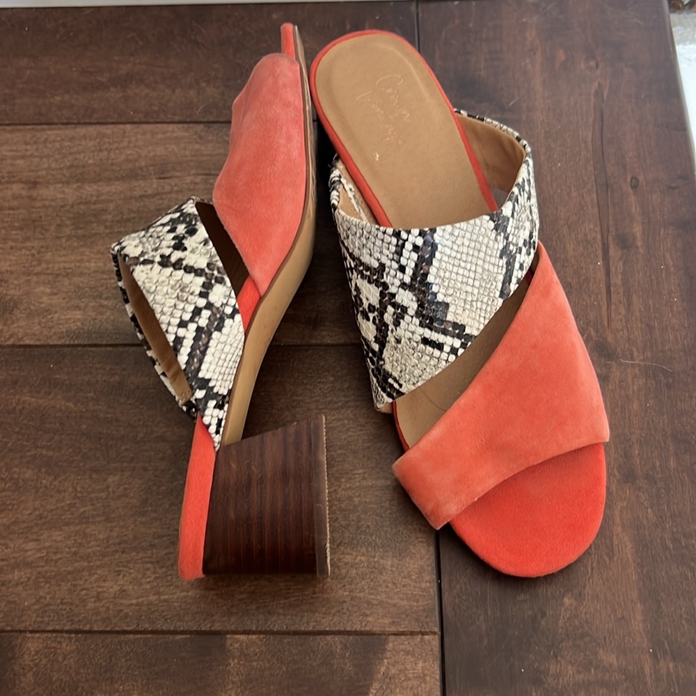 Size 8 Stylish Women's Snake Print  Coral Sandals black white block heel